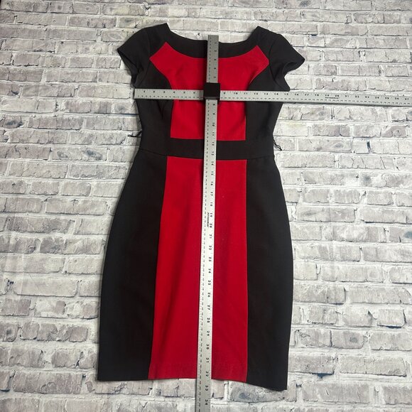 EUC BCX Black & Red Short Sleeve Midi Dress Size 0 - Picture 15 of 16